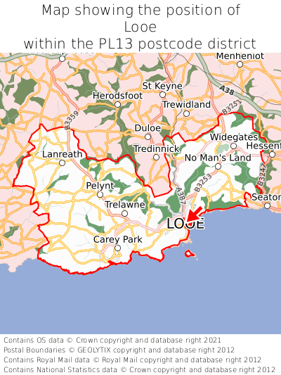 Map showing location of Looe within PL13