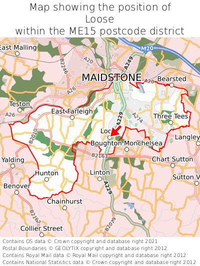 Map showing location of Loose within ME15