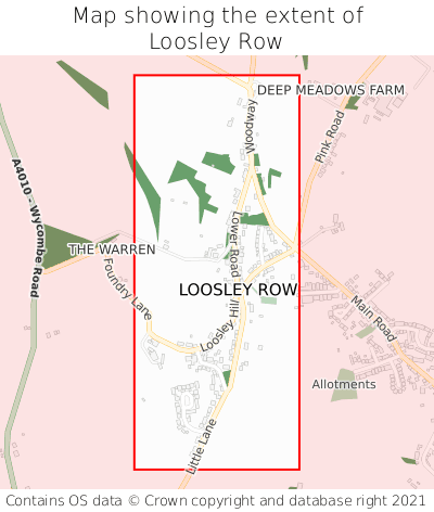 Map showing extent of Loosley Row as bounding box