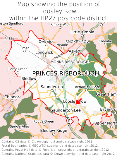 Map showing location of Loosley Row within HP27