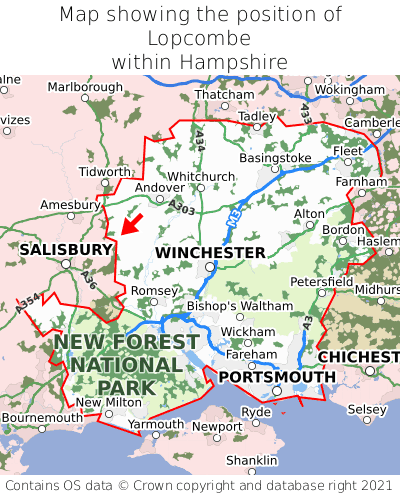 Map showing location of Lopcombe within Hampshire