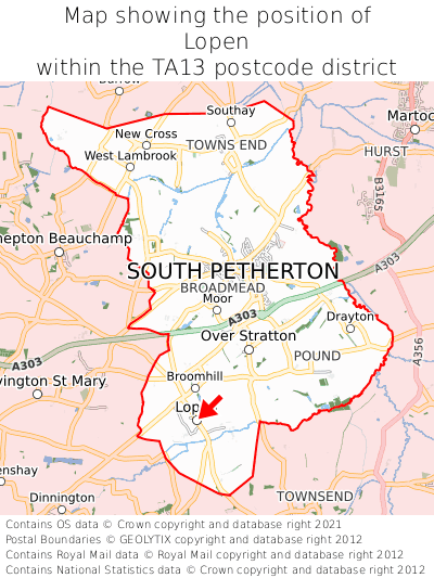 Map showing location of Lopen within TA13