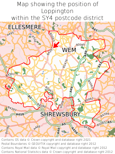 Map showing location of Loppington within SY4