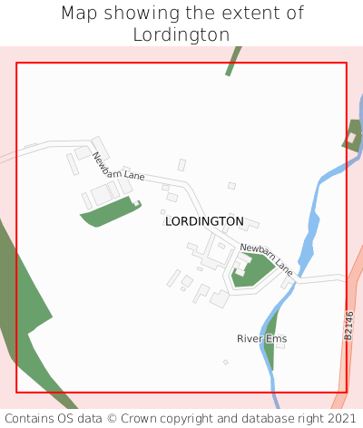 Map showing extent of Lordington as bounding box