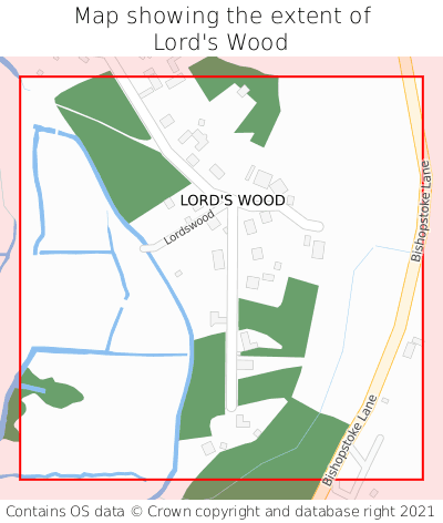 Map showing extent of Lord's Wood as bounding box