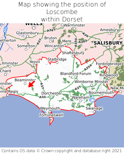 Map showing location of Loscombe within Dorset