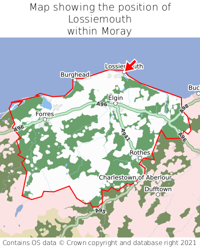 Map showing location of Lossiemouth within Moray