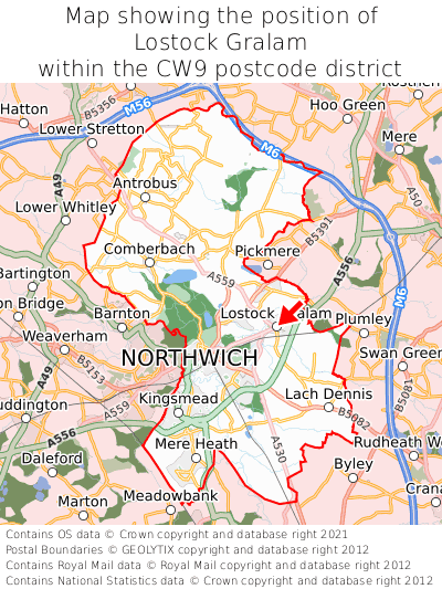 Map showing location of Lostock Gralam within CW9