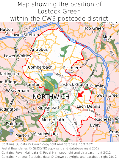 Map showing location of Lostock Green within CW9