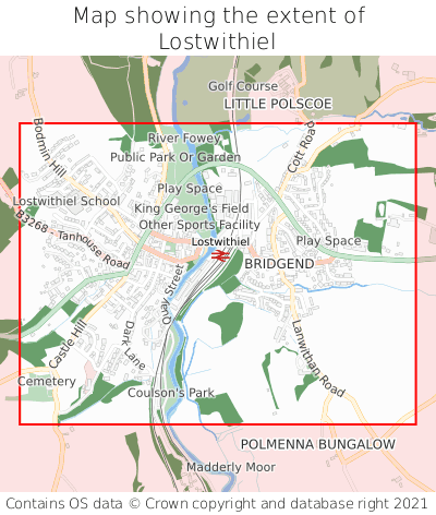 Map showing extent of Lostwithiel as bounding box