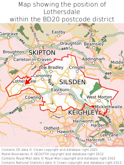 Map showing location of Lothersdale within BD20