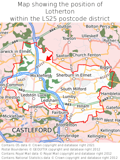 Map showing location of Lotherton within LS25