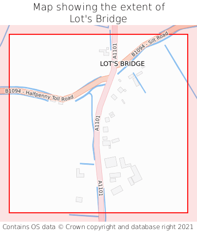 Map showing extent of Lot's Bridge as bounding box