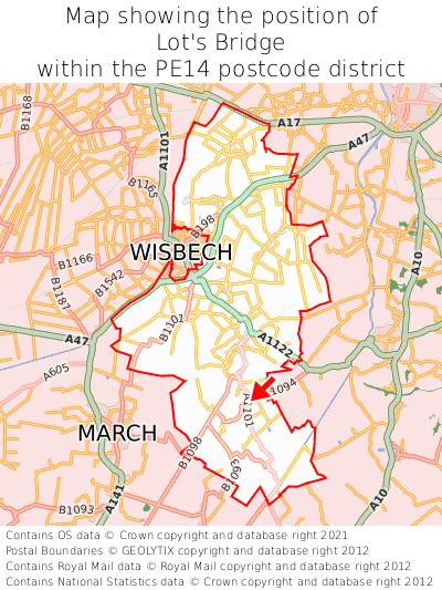 Map showing location of Lot's Bridge within PE14