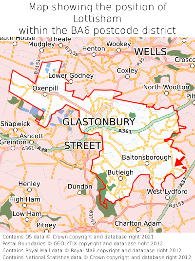 Map showing location of Lottisham within BA6
