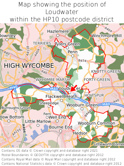 Map showing location of Loudwater within HP10