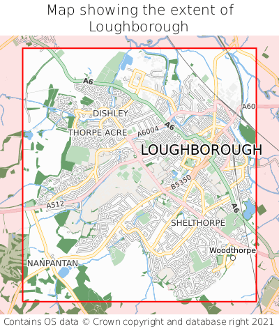 Map showing extent of Loughborough as bounding box