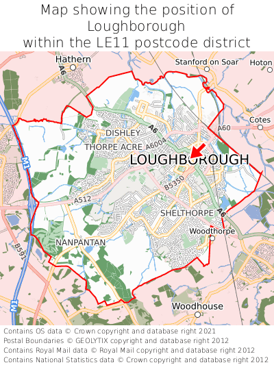 Map showing location of Loughborough within LE11