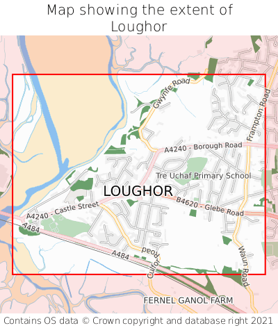 Map showing extent of Loughor as bounding box