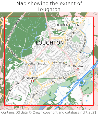 Map showing extent of Loughton as bounding box