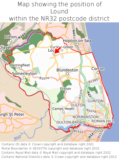 Map showing location of Lound within NR32