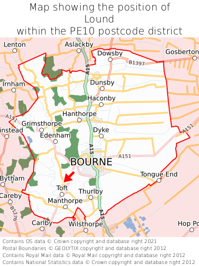 Map showing location of Lound within PE10