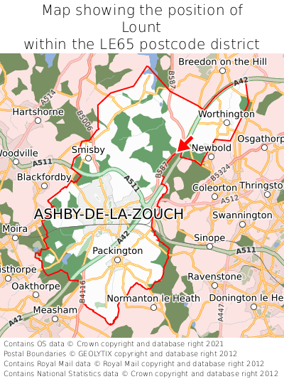 Map showing location of Lount within LE65