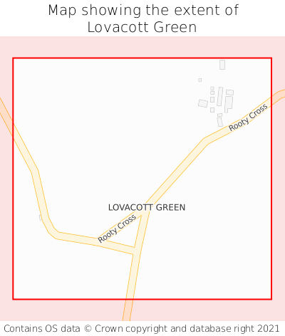 Map showing extent of Lovacott Green as bounding box