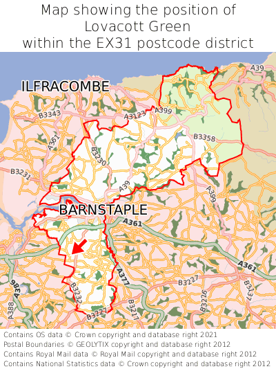 Map showing location of Lovacott Green within EX31