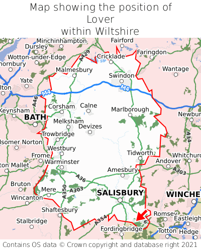 Map showing location of Lover within Wiltshire