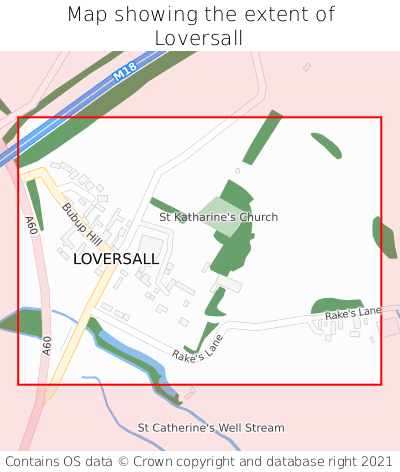 Map showing extent of Loversall as bounding box