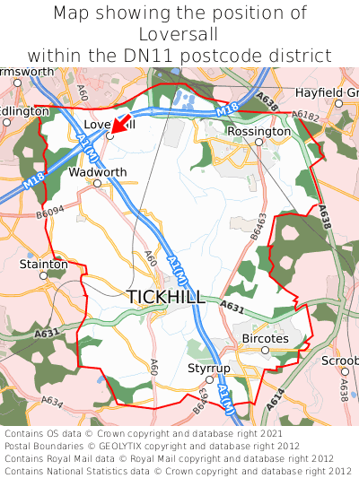 Map showing location of Loversall within DN11