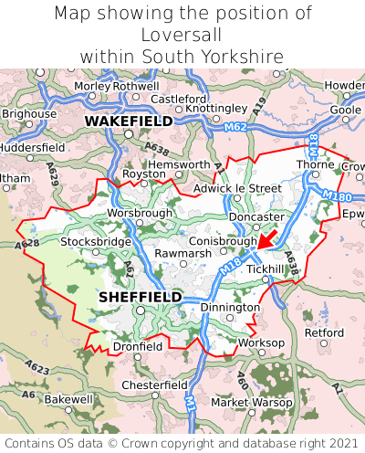 Map showing location of Loversall within South Yorkshire