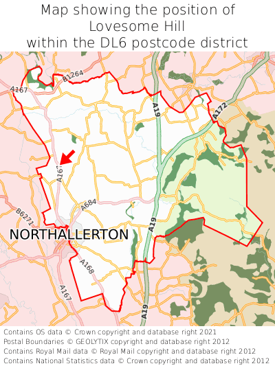Map showing location of Lovesome Hill within DL6