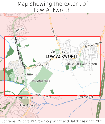 Map showing extent of Low Ackworth as bounding box