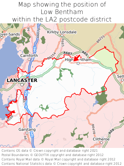 Map showing location of Low Bentham within LA2