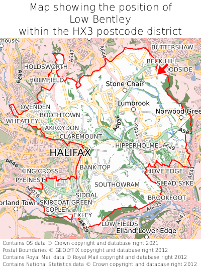 Map showing location of Low Bentley within HX3