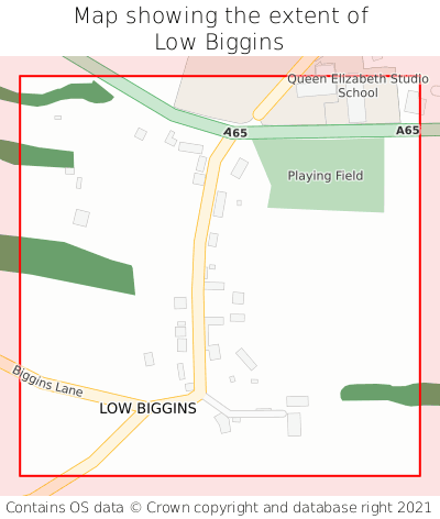 Map showing extent of Low Biggins as bounding box