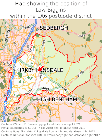 Map showing location of Low Biggins within LA6