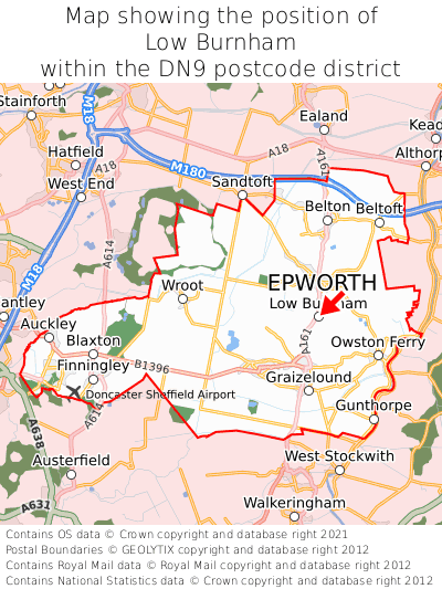 Map showing location of Low Burnham within DN9