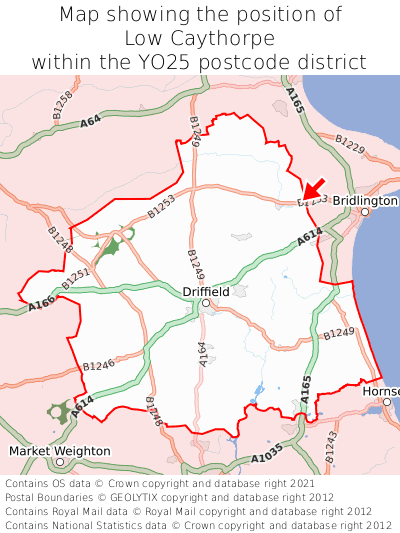 Map showing location of Low Caythorpe within YO25