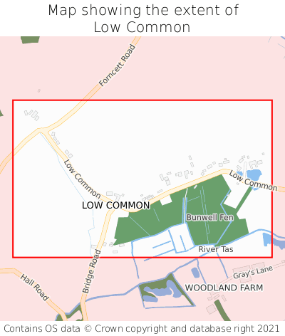Map showing extent of Low Common as bounding box