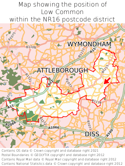 Map showing location of Low Common within NR16