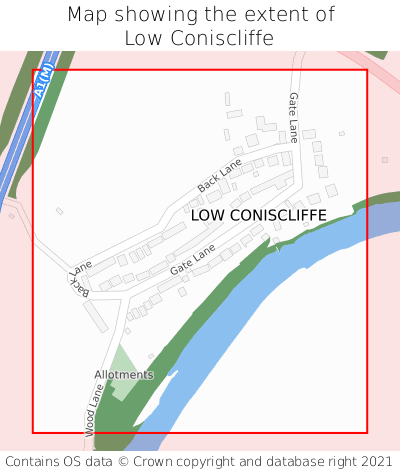 Map showing extent of Low Coniscliffe as bounding box