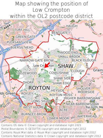 Map showing location of Low Crompton within OL2