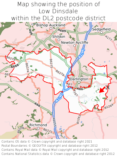 Map showing location of Low Dinsdale within DL2