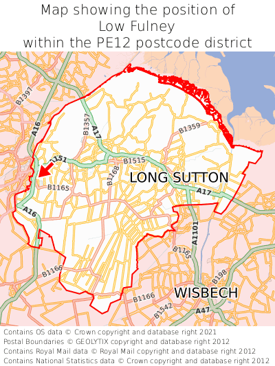 Map showing location of Low Fulney within PE12