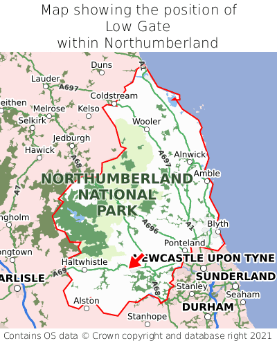 Map showing location of Low Gate within Northumberland