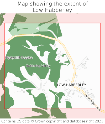 Map showing extent of Low Habberley as bounding box