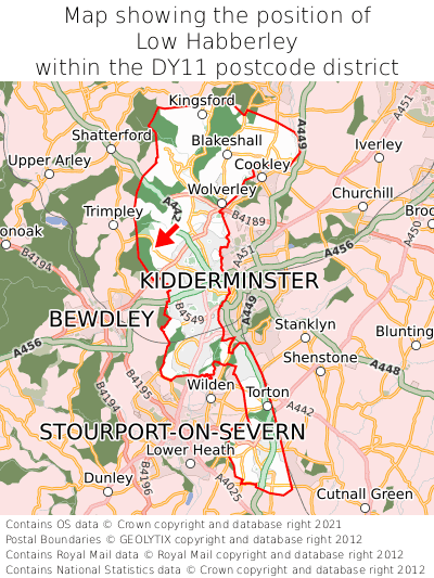 Map showing location of Low Habberley within DY11